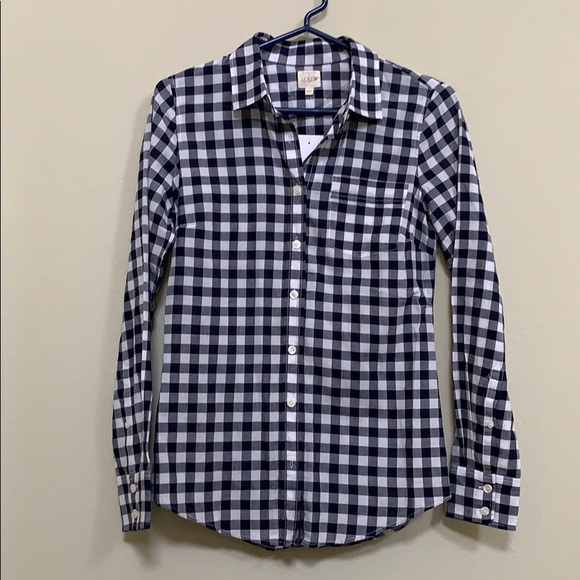 J Crew gingham navy button down shirt - Picture 1 of 4